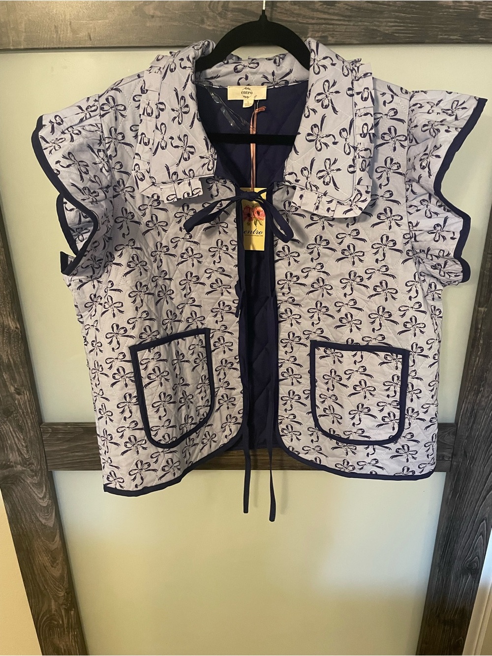 entro Lavender Floral Quilted Vest with Navy Trim
